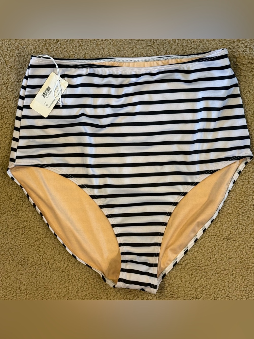 Women's High-Waist Swim Bottoms - Black & White Stripe